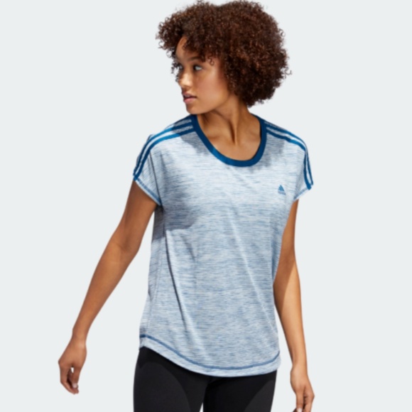 Clearance ADIDAS women's Climalite blue Striped Shirt - Picture 1 of 7